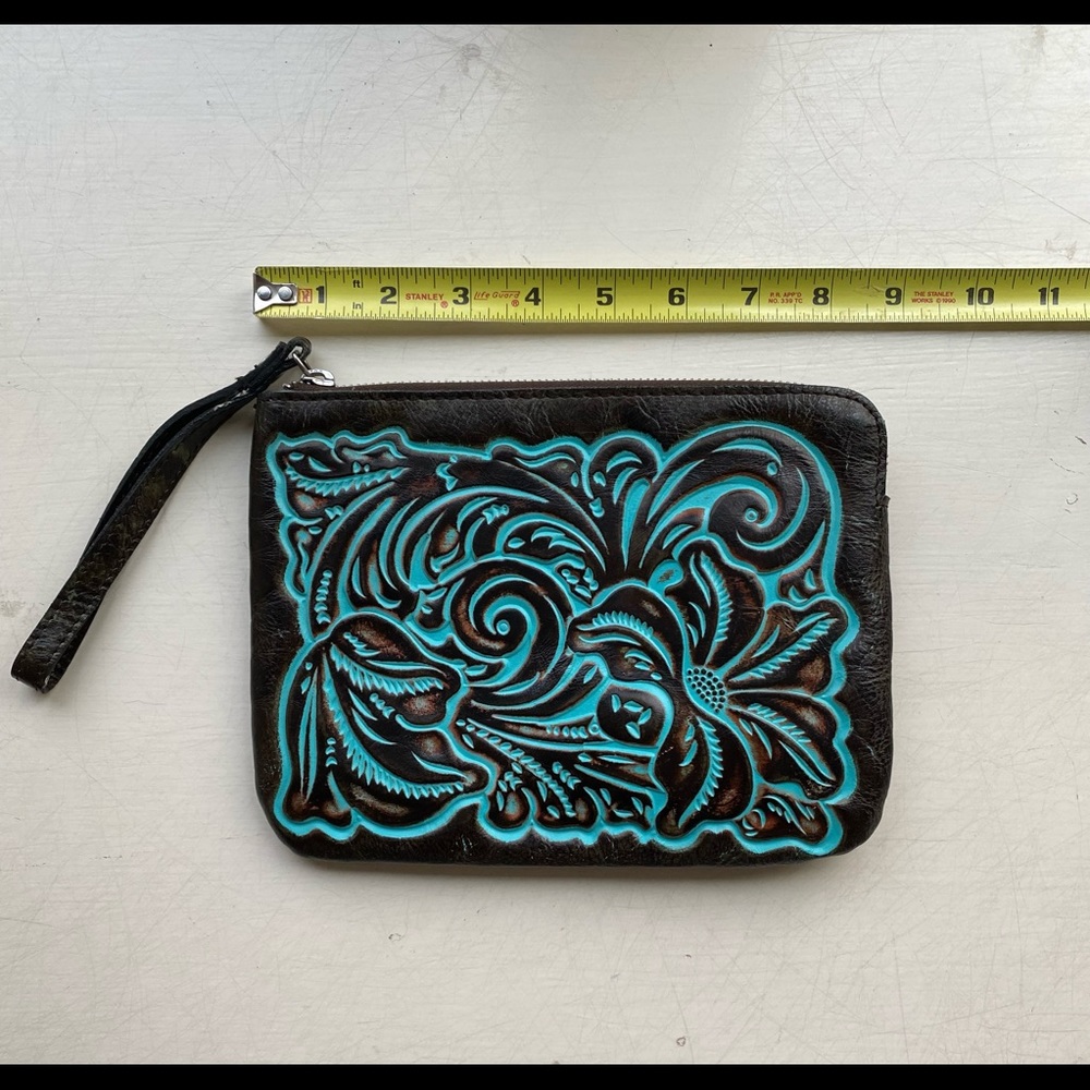 Patricia Nash Cassini wristlet in gorgeous turquoise tooled leather